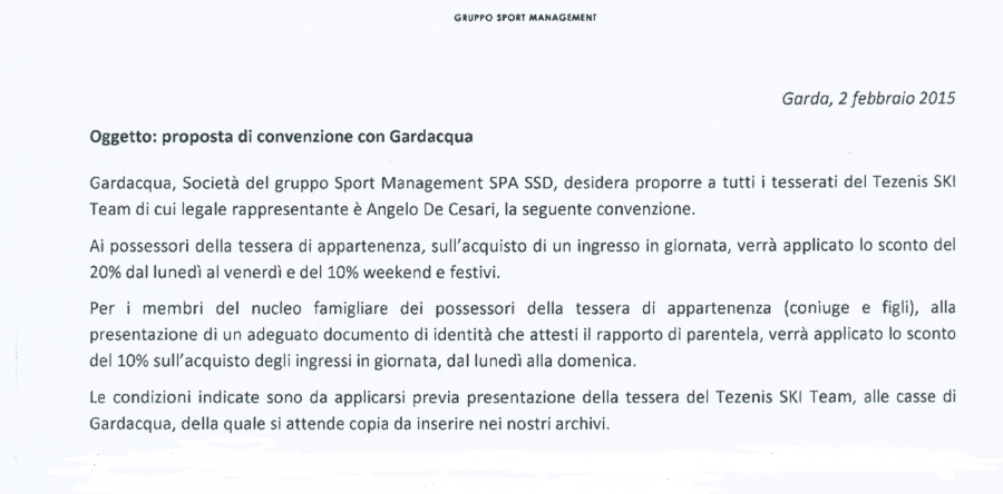 NUOVA CONVENZIONE PER TUTTI I SOCI “GARDACQUA”