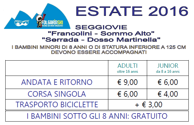 Apertura estiva impianti Folgaria ski